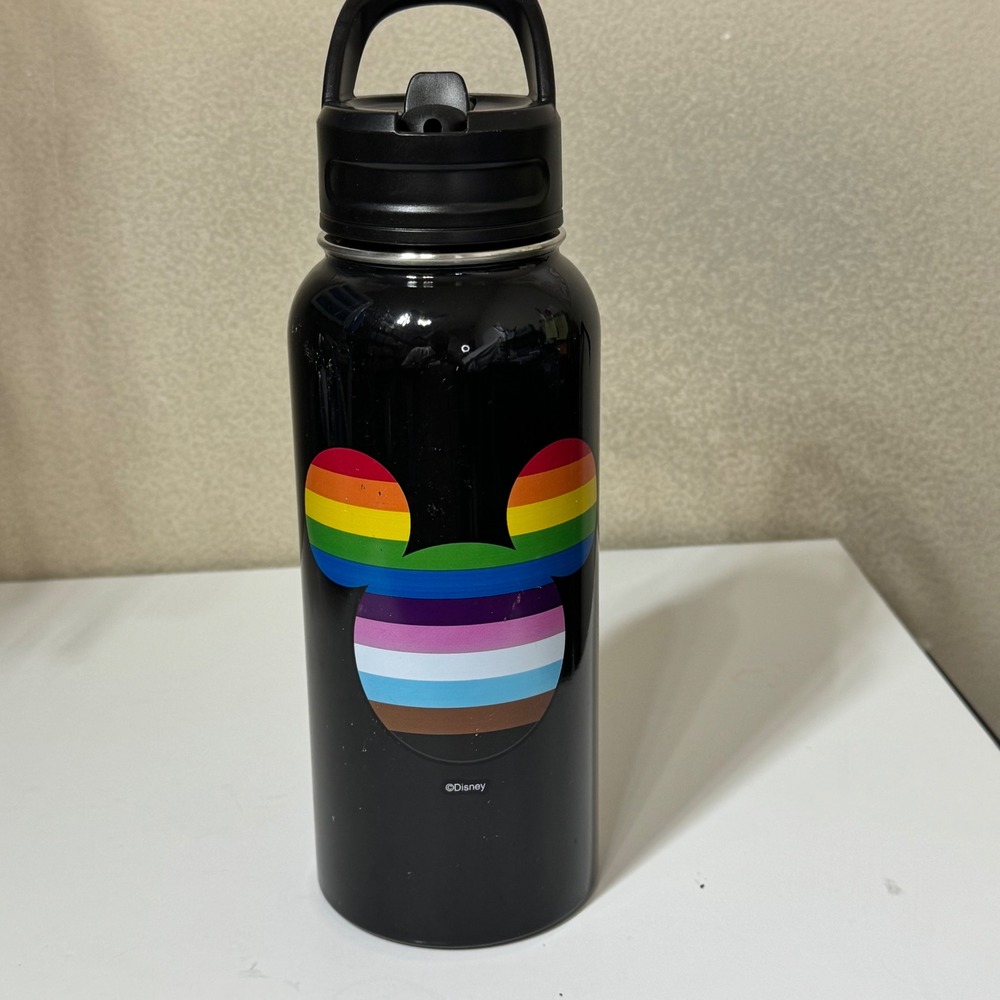Disney Pride Collection Water Bottle 33.8oz Black Stainless Steel Mickey Rainbow
